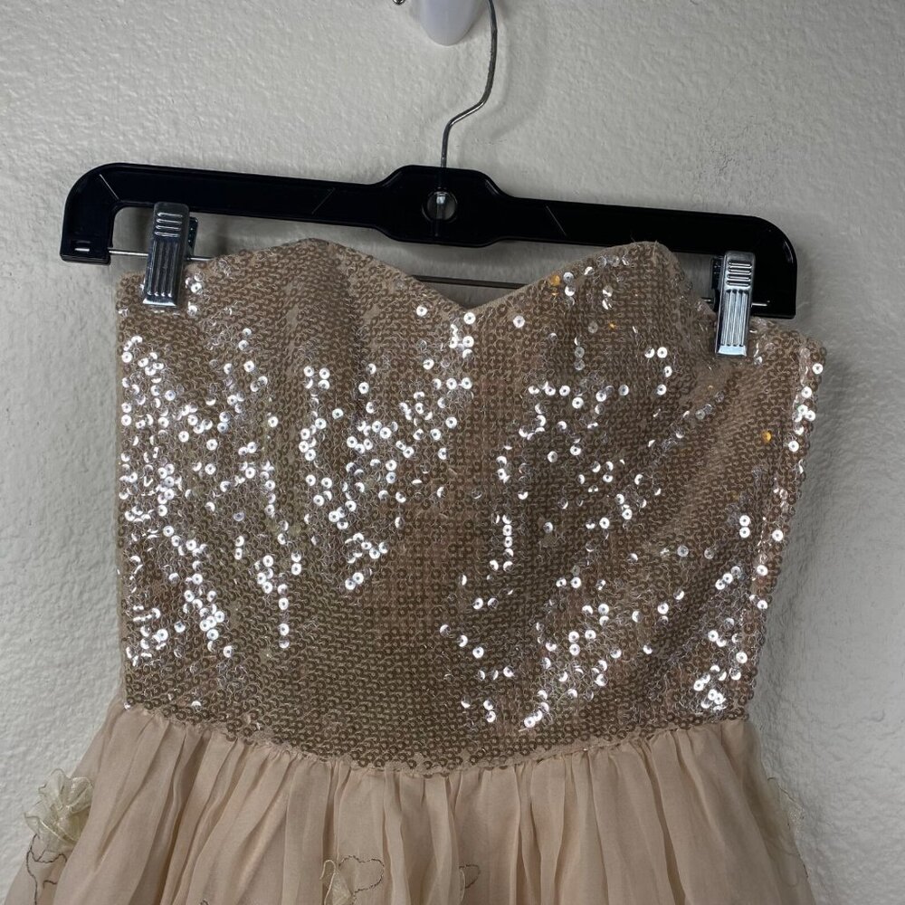 Betsey Johnson Dress Womens Pink Sz 0 Silk Strapless Sequins Flowers Dainty Prom - Picture 5 of 15